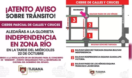 Cierre parcial de vialidades por instalacin de escenario en la Glorieta Indepen