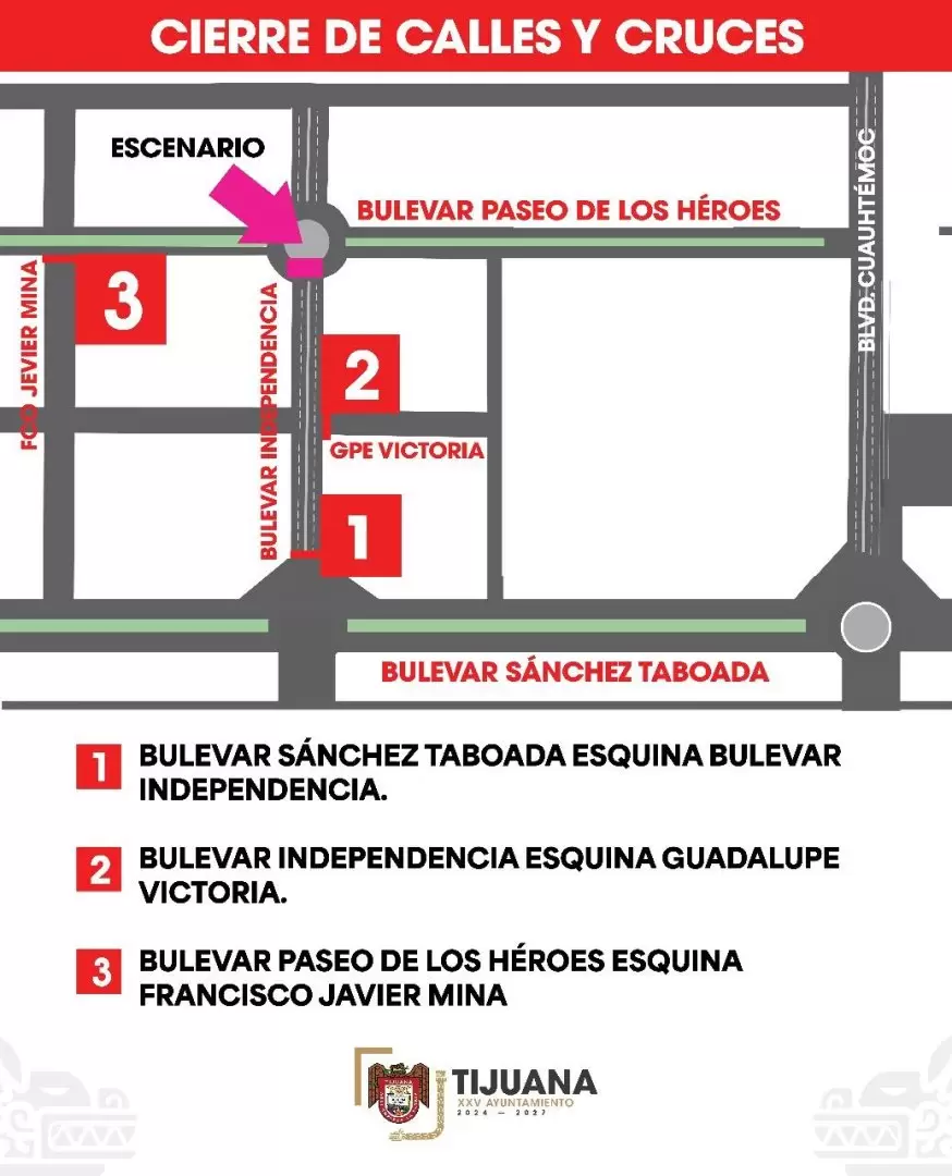 Cierre parcial de vialidades por instalacin de escenario en la Glorieta Independencia