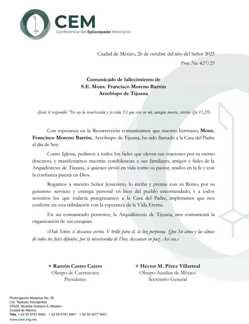 Comunicado de fallecimiento