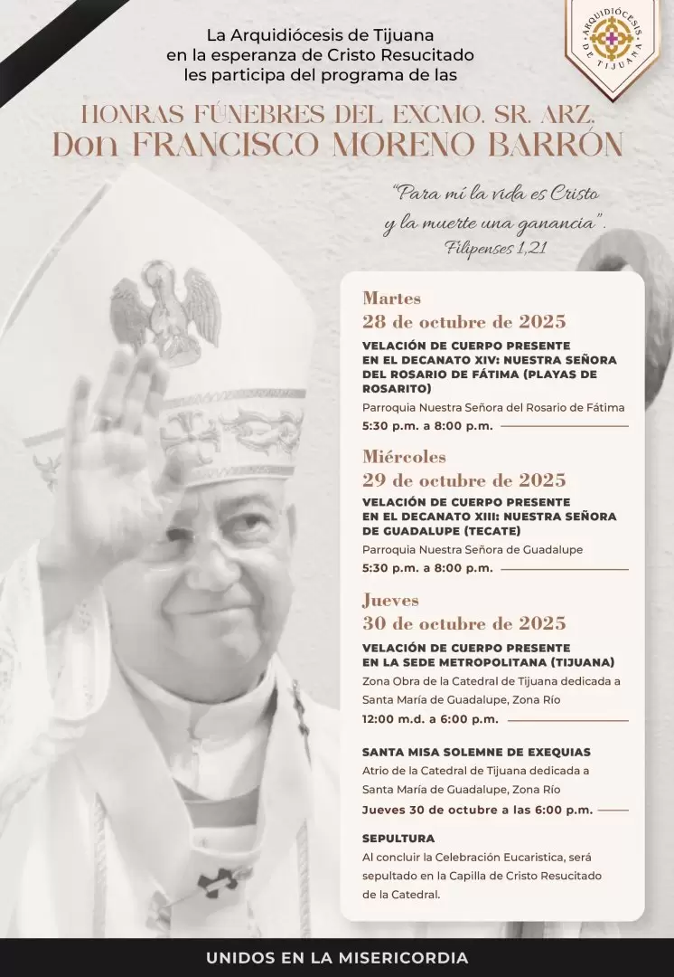 Comunidad catlica se une en oracin por el eterno descanso de su pastor, el Arzobispo de Tijuana