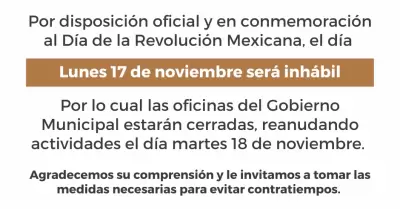 Oficinas estarn cerradas el prximo lunes 17 de noviembre