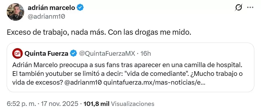 Adrin Marcelo fue hospitalizado de emergencia