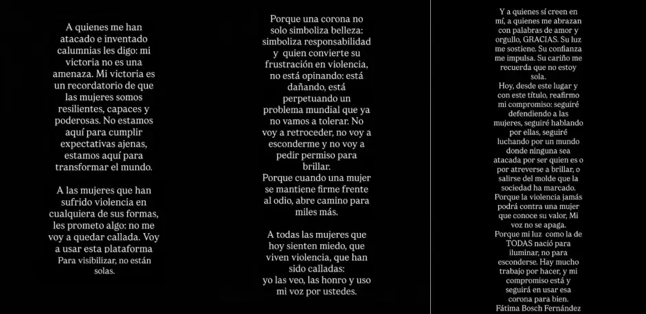 Ftima Bosch responde a ataques tras ser coronada como Miss Universo 2025