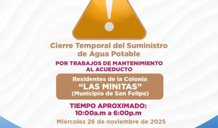 Cierres temporales de agua en Pueblo Nuevo, Segunda Seccin y San Felipe por tra