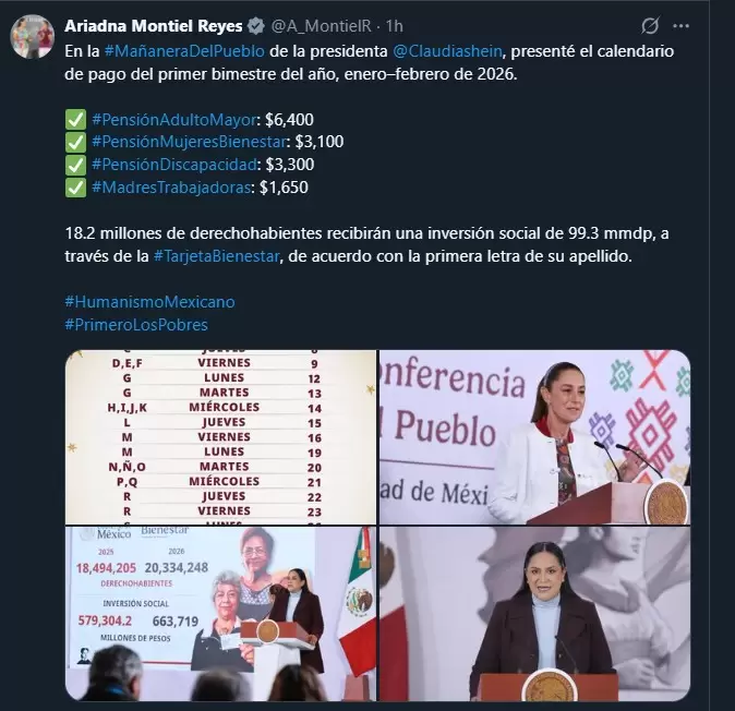 Monto de pagos de Pensiones Bienestar