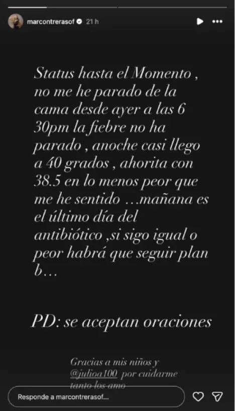 Mar Contreras pide oraciones por su salud