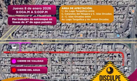 Cierre temporal del agua y cierre parcial de vialidad en Jardines del Lago