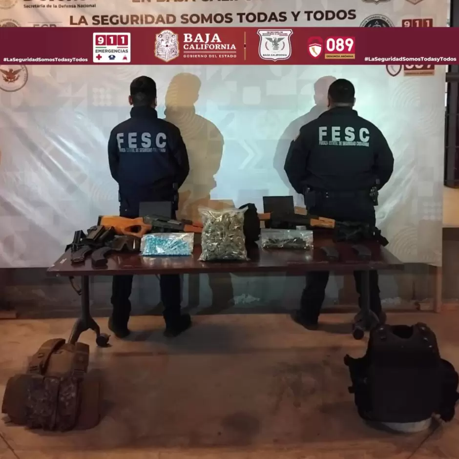 Aseguran armas de alto poder y droga durante patrullaje preventivo en Tijuana