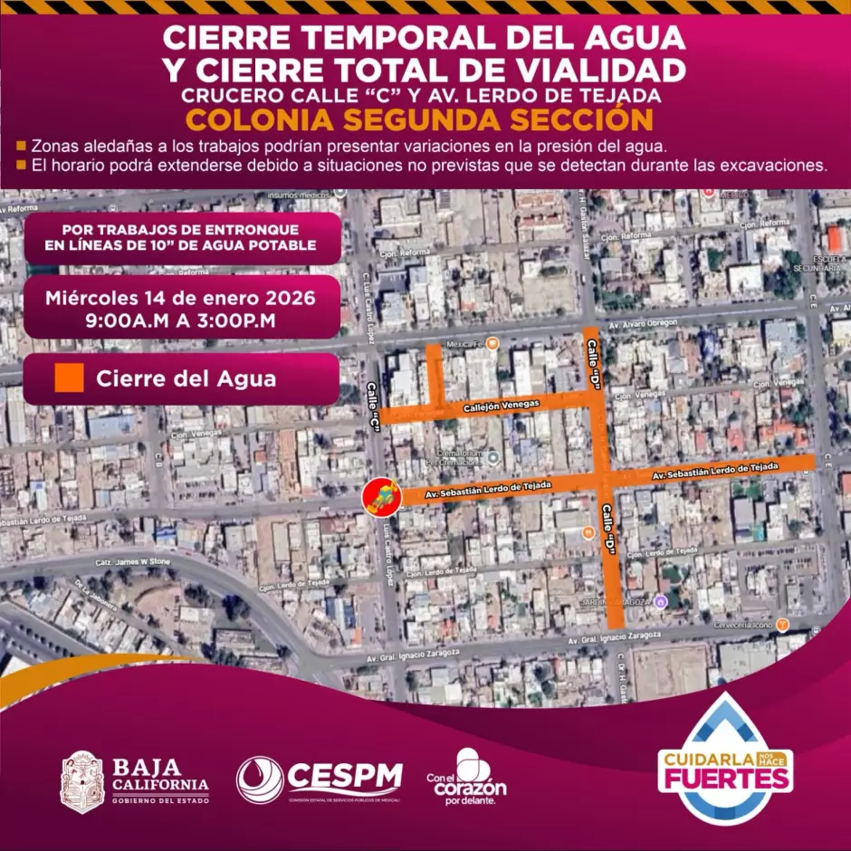 Cierres viales y suspensi�n temporal del servicio de agua por obras y mantenimiento de infraestructura