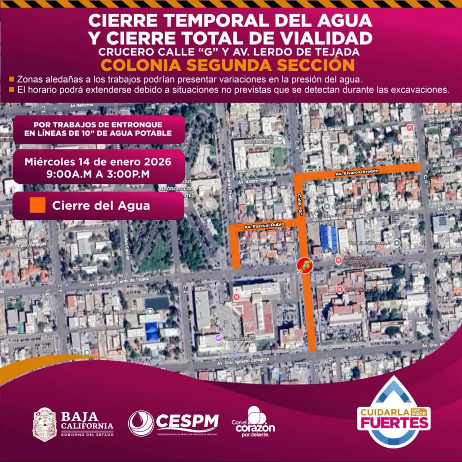 Cierres viales y suspensi�n temporal del servicio de agua por obras y mantenimiento de infraestructura