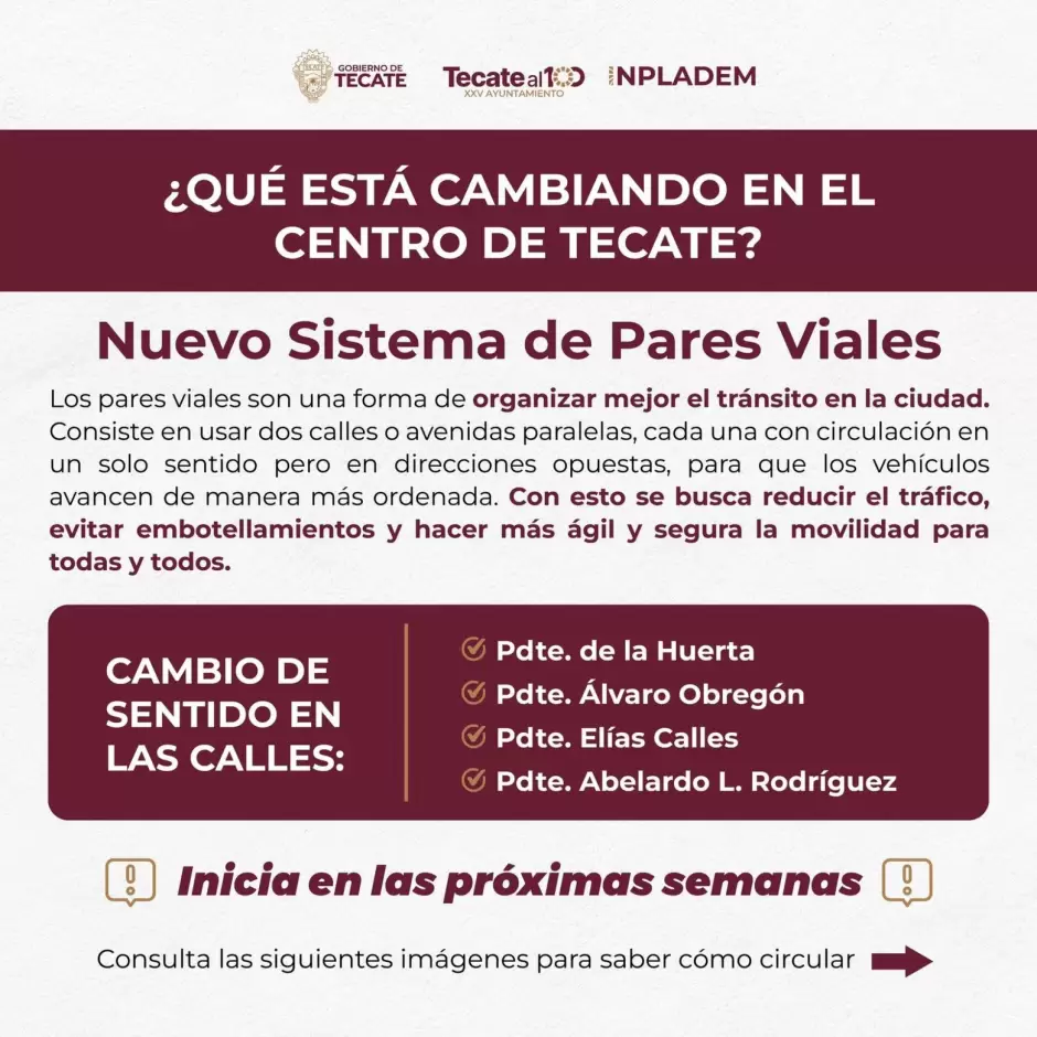 Vialidades del centro de Tecate cambiarán sentido de circulación