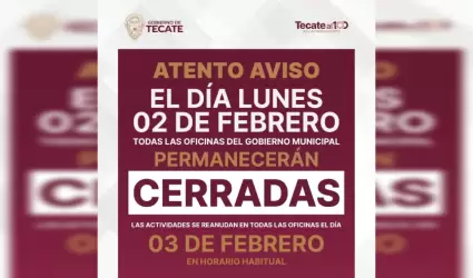 Oficinas municipales permanecer�n cerradas