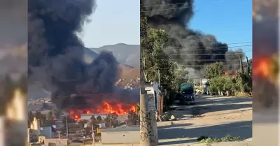 Incendio en tarimera del Ejido Ojo de Agua en Tijuana