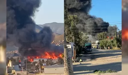 Incendio en tarimera del Ejido Ojo de Agua en Tijuana