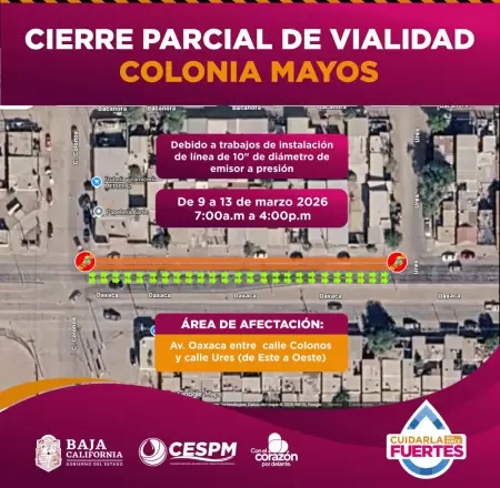 Cierre parcial en la colonia Mayos por instalaci�n de l�nea de 10 pulgadas