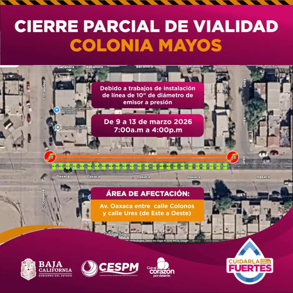 Cierre parcial en la colonia Mayos por instalaci�n de l�nea de 10 pulgadas