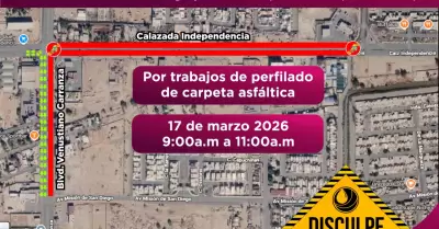 Cierre temporal de vialidades por trabajos de perfilado de carpeta asf�ltica