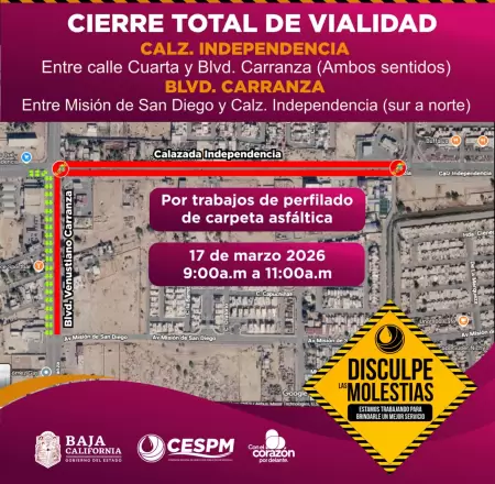 Cierre temporal de vialidades por trabajos de perfilado de carpeta asf�ltica