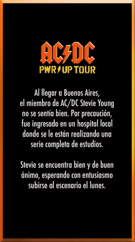 Stevie Young, guitarrista de AC/DC, fue hospitalizado en Argentina