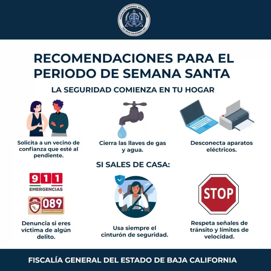 Emite FGE recomendaciones para fortalecer la seguridad en Semana Santa en Baja California