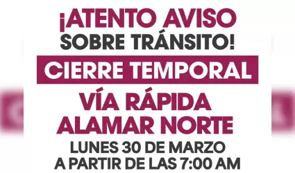 Suspensi�n temporal de un tramo de la V�a R�pida Alamar Norte por obra pluvial