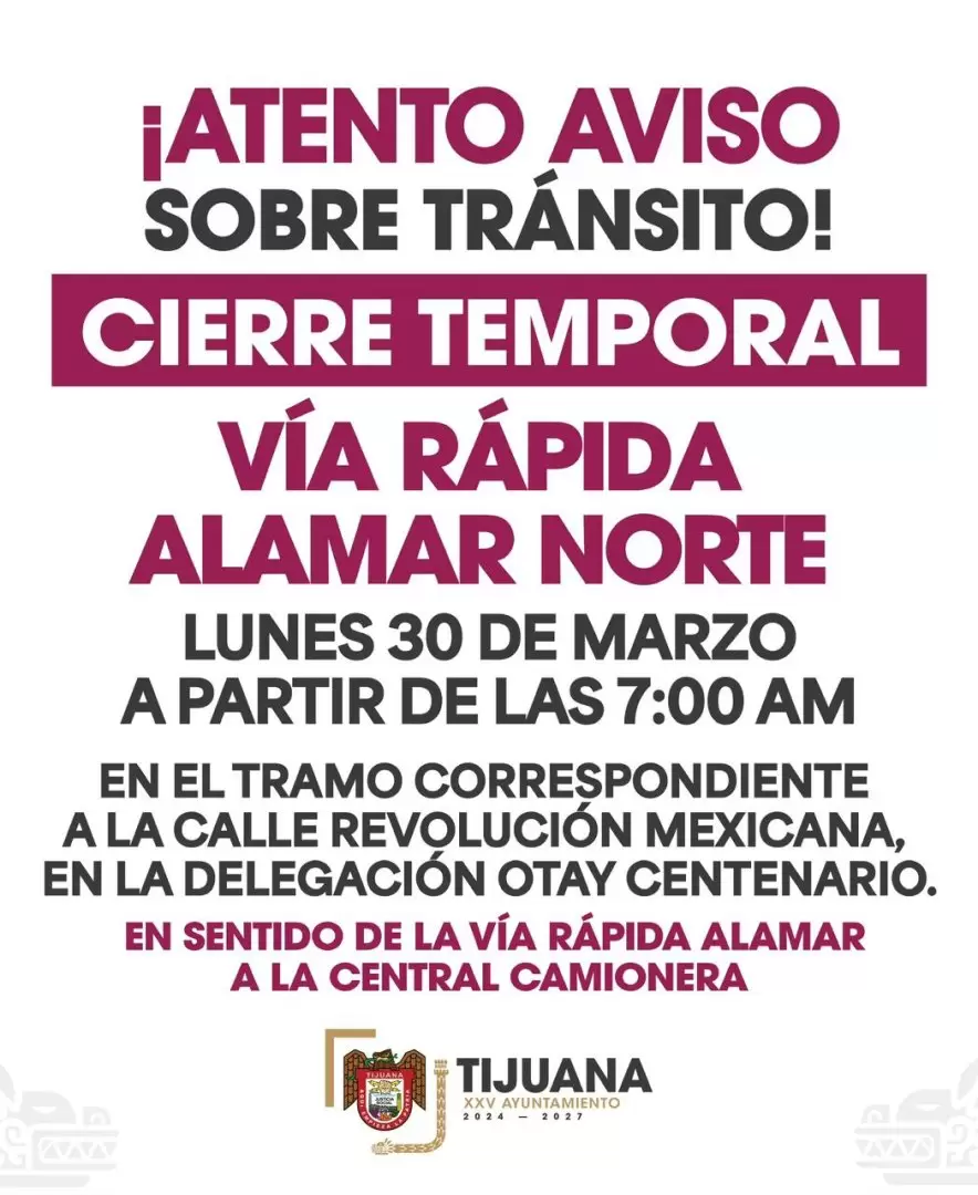 Suspensi�n temporal de un tramo de la V�a R�pida Alamar Norte por obra pluvial