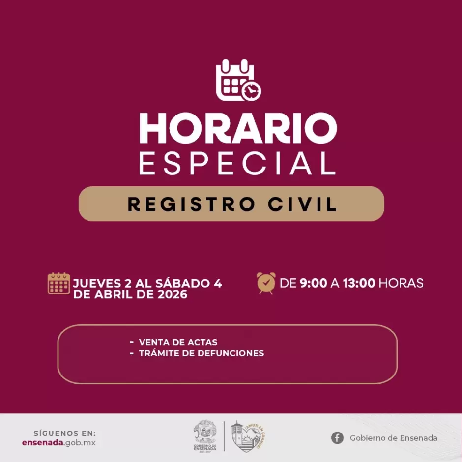 Horario especial en Registro Civil durante d�as de asueto