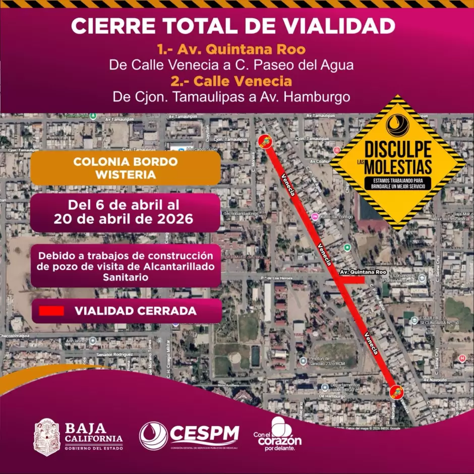 Cierres viales en Mexicali por obras hidr�ulicas