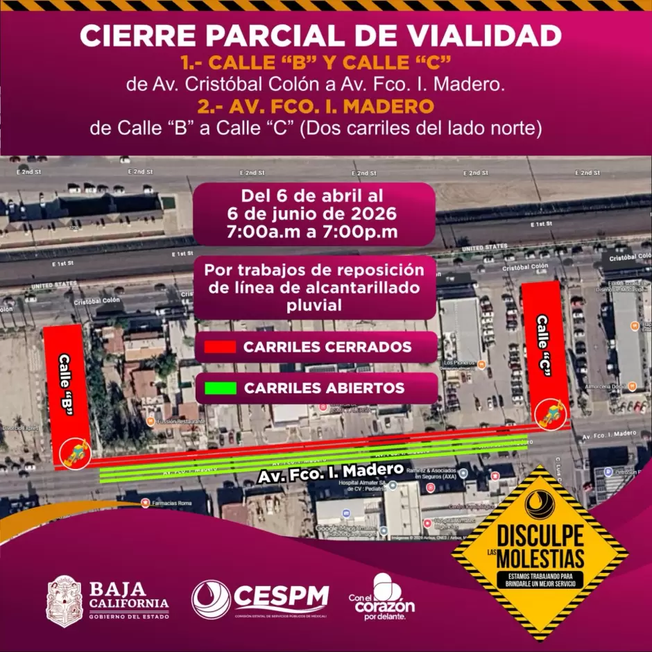 Cierres viales en Mexicali por obras hidr�ulicas