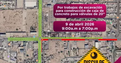 Cortes de agua y cierre vial en Mexicali por trabajos de infraestructura