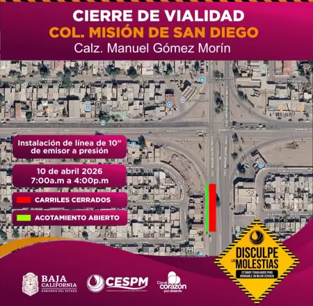Cierres parciales por obras sanitarias en colonias de Mexicali