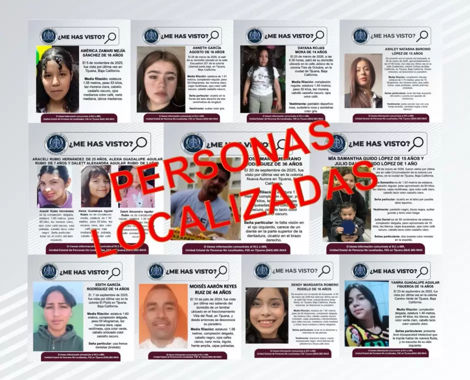 Localiza FGE a 14 personas reportadas como desaparecidas en Tijuana y Rosarito