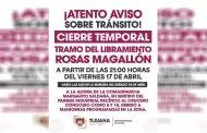 Anuncia XXV Ayuntamiento de Tijuana cierre temporal de un tramo del Libramiento Rosas Magall�n por trabajos en la zona