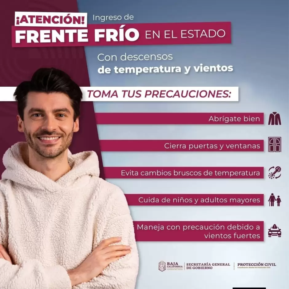 Exhorta Protecci�n Civil BC a tomar precauciones ante ingreso de nuevo frente fr�o