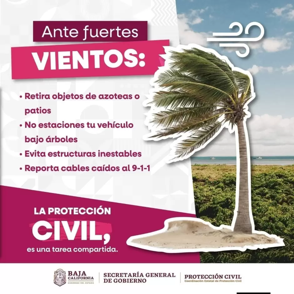 Presencia de vientos fuertes y lluvias dispersas en la entidad