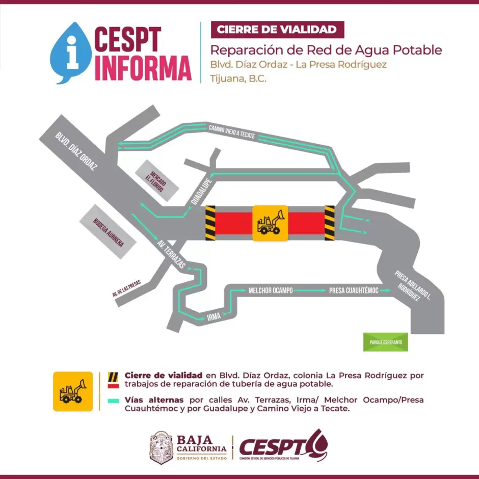 Anuncia Cespt corte de agua para 81 colonias para reparar fuga