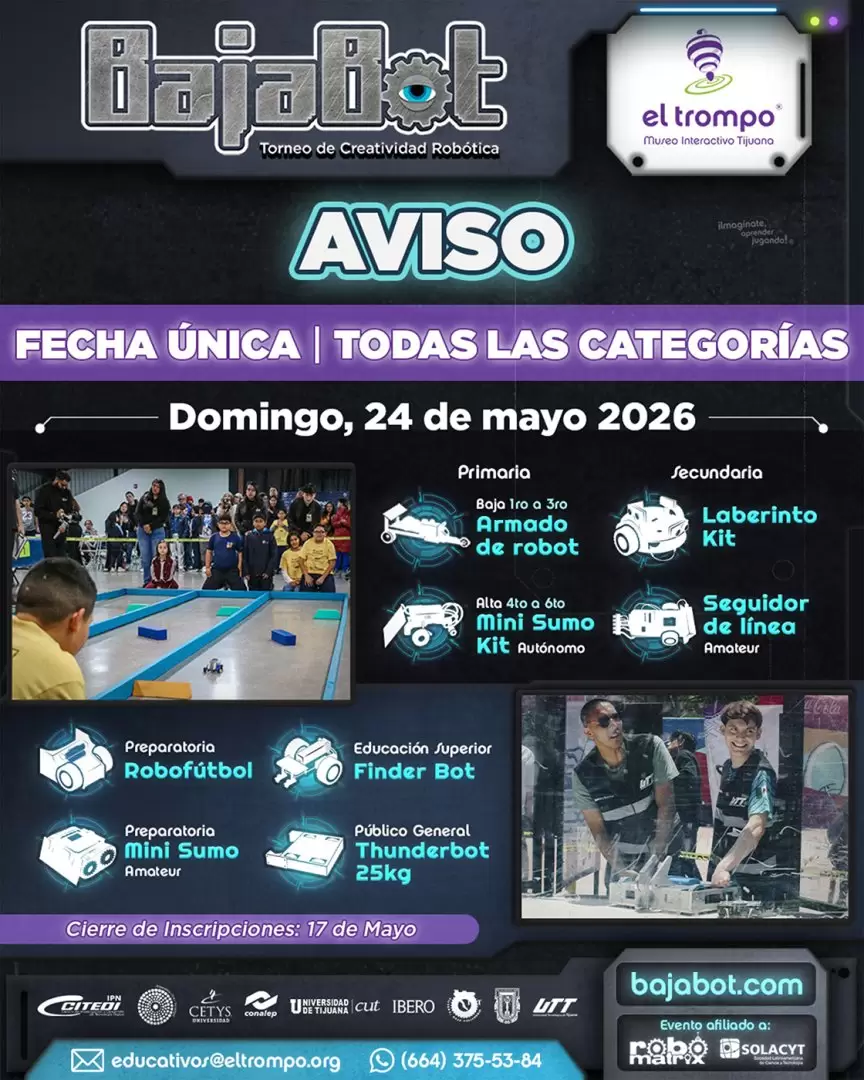 Impulsa torneo Bajabot 2026 a jóvenes en la robótica