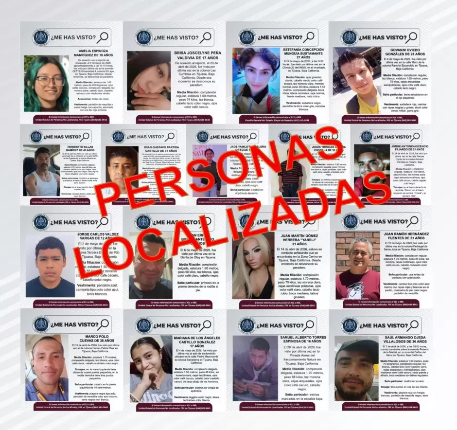 Localiza FGE a 17 personas con reporte de desaparici�n en Tijuana y Rosarito