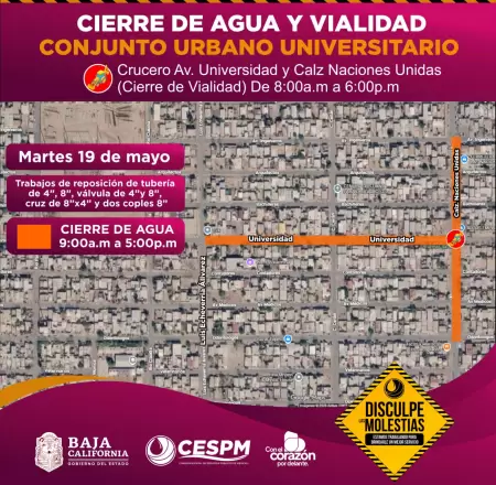 Cierre de agua y vialidad en Conjunto Urbano Universitario
