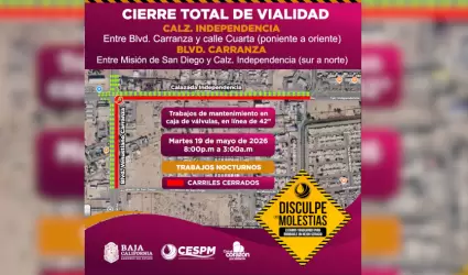 CESPM realizar� cierres viales temporales por trabajos de mantenimiento en Mexic
