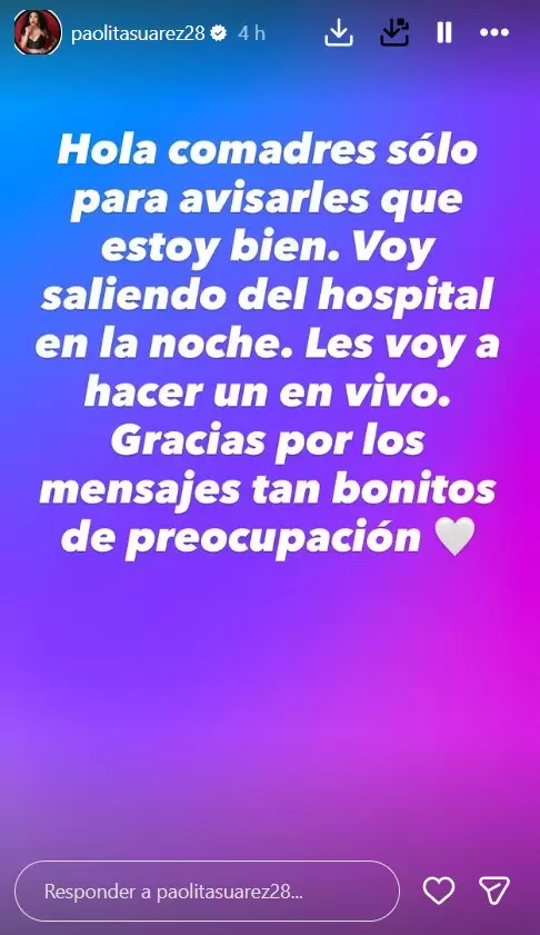 Paolita Suárez actualiza su estado de salud tras aparatoso accidente
