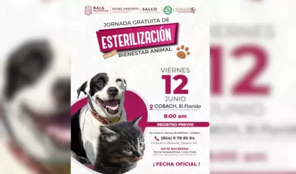 Invita Secretar�a de Medio Ambiente a aprovechar jornada de esterilizaci�n gratu