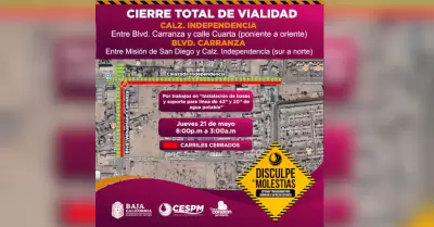 CESPM anuncia cierre nocturno en Calzada Independencia y bulevar Carranza por ob