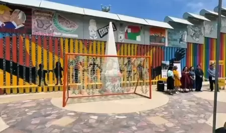 Obra pl�stica "Tejiendo Redes" en el muro entre M�xico y Estados Unidos
