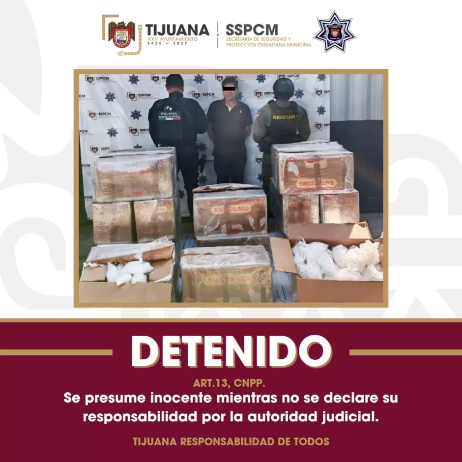 Decomisan más de 460 kilos de presunto cristal en operativo de la Policía Municipal en Tijuana