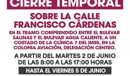 Anuncian cierres parciales en la colonia Aviaci�n por obras de bacheo y reencarp