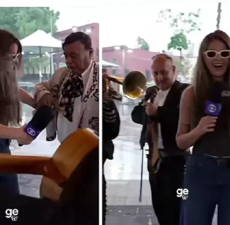Reportera recibe un arma de un mariachi