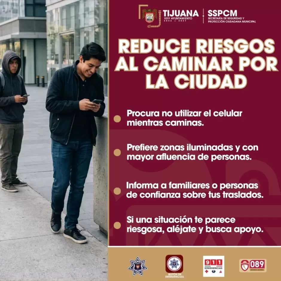 Exhorta SSPCM a la ciudadanía a adoptar medidas preventivas para reducir riesgos al transitar por la ciudad de Tijuana