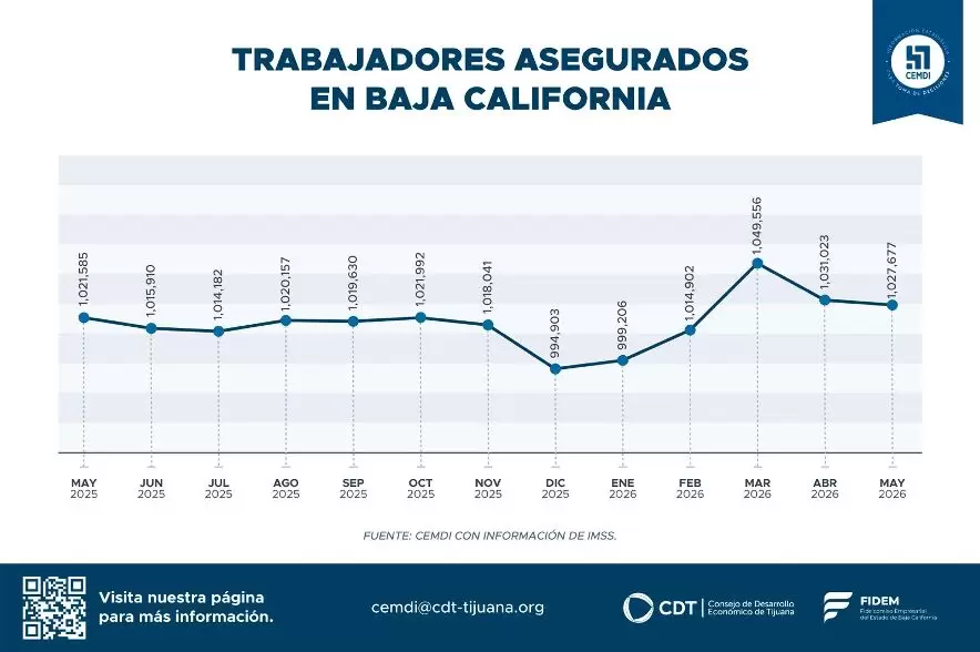 Disminución moderada de trabajadores asegurados en Baja California