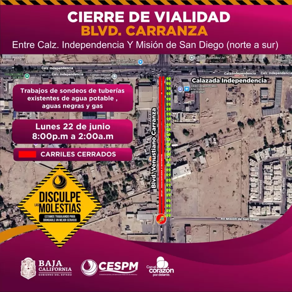 Trabajos nocturnos con sondeos de infraestructura subterránea en bulevar Carranza